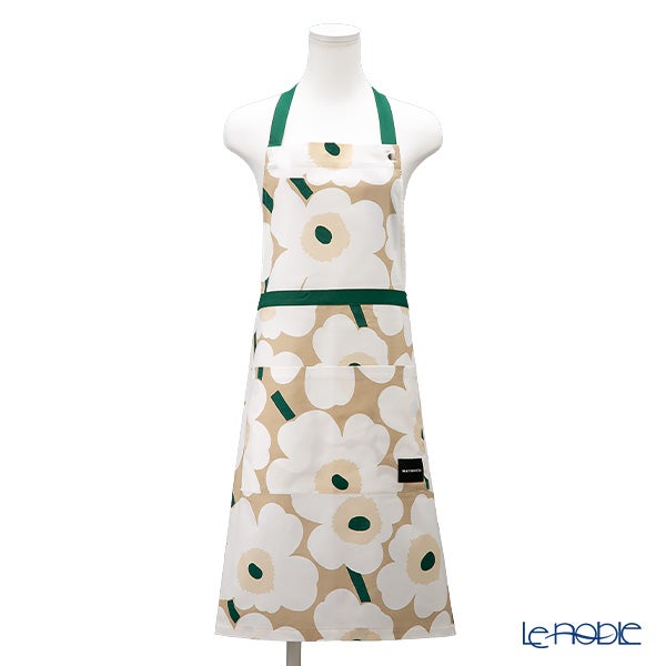 マリメッコ（marimekko） Pieni Unikko ピエニ ウニッコ エプロン サンド×ホワイト×エメラルド 着丈84×身幅83cm コットン 075948-867／26AW