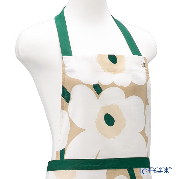 マリメッコ（marimekko） Pieni Unikko ピエニ ウニッコ エプロン サンド×ホワイト×エメラルド 着丈84×身幅83cm コットン 075948-867／26AW
