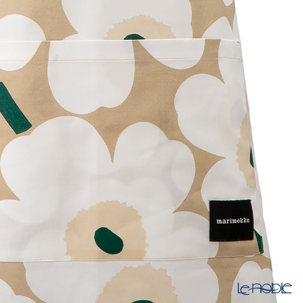 マリメッコ（marimekko） Pieni Unikko ピエニ ウニッコ エプロン サンド×ホワイト×エメラルド 着丈84×身幅83cm コットン 075948-867／26AW