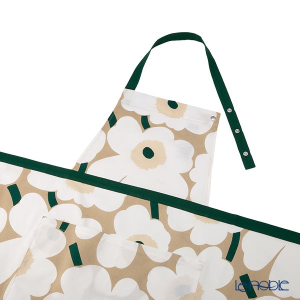 マリメッコ（marimekko） Pieni Unikko ピエニ ウニッコ エプロン サンド×ホワイト×エメラルド 着丈84×身幅83cm コットン 075948-867／26AW