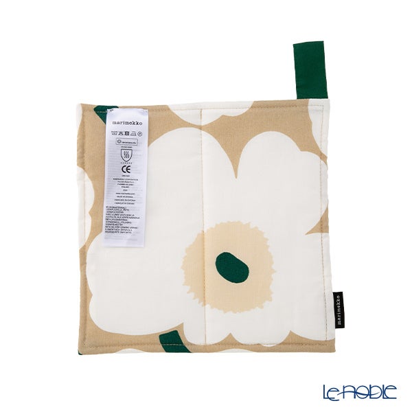 マリメッコ（marimekko） Pieni Unikko ピエニ ウニッコ ポットホルダー 21×21cm サンド×ホワイト×エメラルド 075950-867／26AW