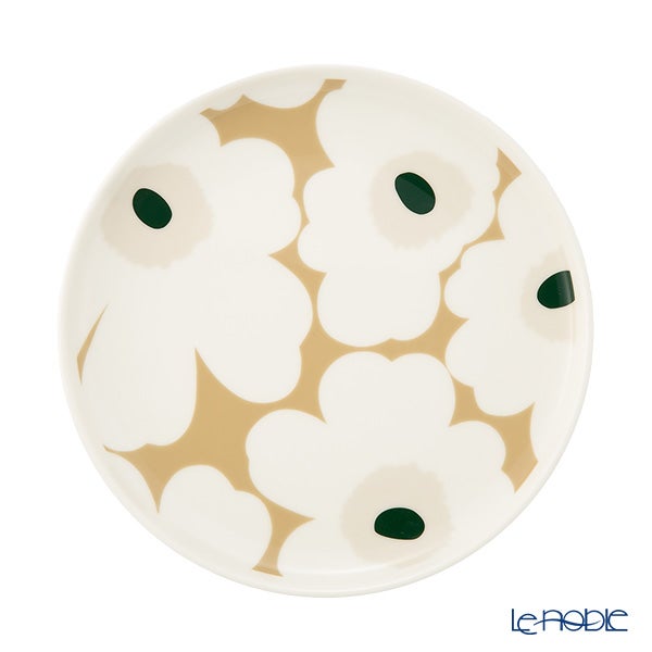 マリメッコ（marimekko） Unikko ウニッコ／けしの花 プレート20cm ホワイト×ベージュ×ダークグリーン 075870-188／26AW