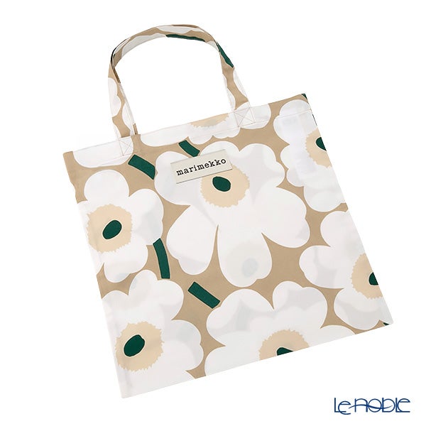 マリメッコ（marimekko） Pieni Unikko ピエニ ウニッコ ファブリックバッグ 43×43cm サンド×ホワイト×エメラルド 075955-867／26AW