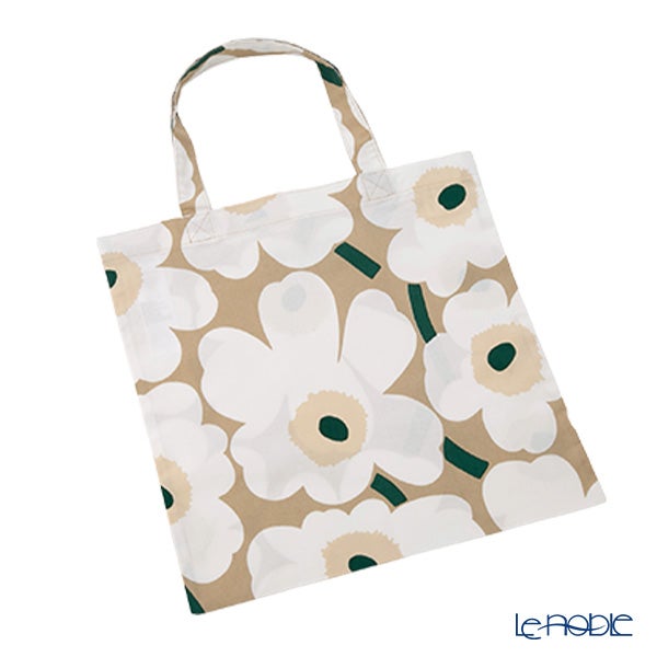 マリメッコ（marimekko） Pieni Unikko ピエニ ウニッコ ファブリックバッグ 43×43cm サンド×ホワイト×エメラルド 075955-867／26AW