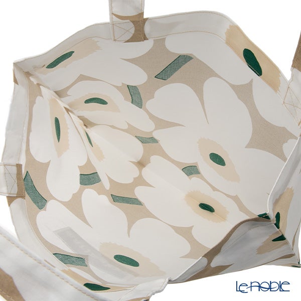 マリメッコ（marimekko） Pieni Unikko ピエニ ウニッコ ファブリックバッグ 43×43cm サンド×ホワイト×エメラルド 075955-867／26AW