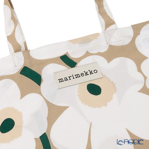 マリメッコ（marimekko） Pieni Unikko ピエニ ウニッコ ファブリックバッグ 43×43cm サンド×ホワイト×エメラルド 075955-867／26AW
