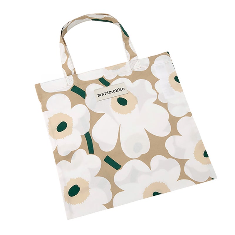 マリメッコ（marimekko） Pieni Unikko ピエニ ウニッコ ファブリックバッグ 43×43cm サンド×ホワイト×エメラルド 075955-867／26AW
