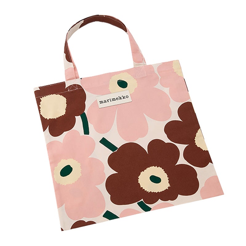 マリメッコ（marimekko） Pieni Unikko ピエニ ウニッコ ファブリックバッグ 43×43cm ホワイト×ピンク×チェスナット 075959-866／26AW
