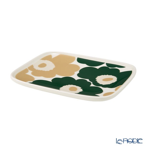 マリメッコ（marimekko） Unikko ウニッコ／けしの花 プレート 12×15cm ホワイト×ダークグリーン×ベージュ 075878-168／26AW