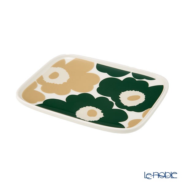 マリメッコ（marimekko） Unikko ウニッコ／けしの花 プレート 12×15cm ホワイト×ダークグリーン×ベージュ 075878-168／26AW