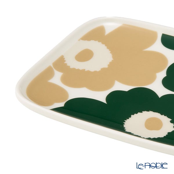 マリメッコ（marimekko） Unikko ウニッコ／けしの花 プレート 12×15cm ホワイト×ダークグリーン×ベージュ 075878-168／26AW