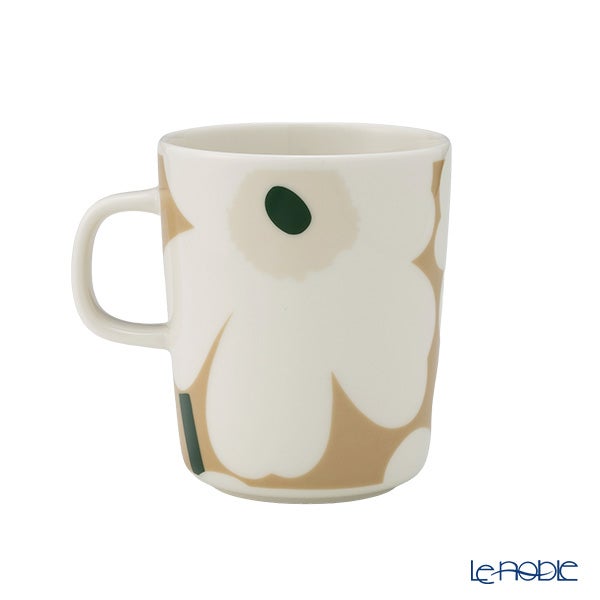 マリメッコ（marimekko） Unikko ウニッコ／けしの花 マグカップ 250ml ホワイト×ベージュ×ダークグリーン ペア