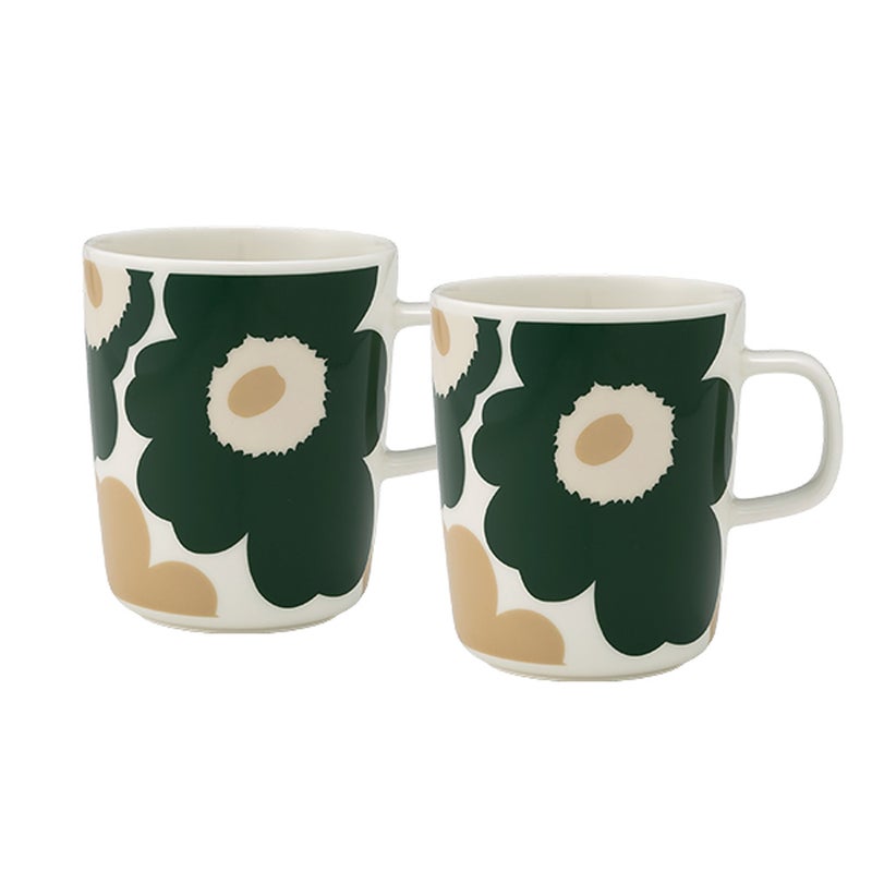 マリメッコ（marimekko） Unikko ウニッコ／けしの花 マグカップ 250ml ホワイト×ダークグリーン×ベージュ ペア