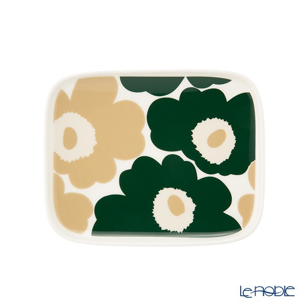 マリメッコ（marimekko） Unikko ウニッコ／けしの花 2点セット マグカップ 250ml ＆ プレート15.5×12.5cm ホワイト×ダークグリーン×ベージュ