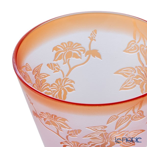 太武朗工房／タブロー 彫刻硝子 夢柄子 鉄線紋 高台オールドグラス ピンク／レッド 210ml 4367