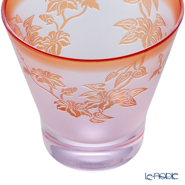 太武朗工房／タブロー 彫刻硝子 夢柄子 鉄線紋 高台オールドグラス ピンク／レッド 210ml 4367