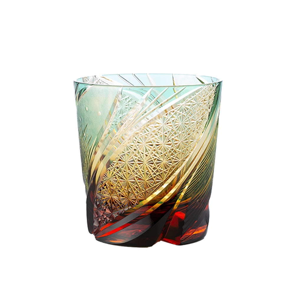 太武朗工房／タブロー 江戸切子 流星 オールドグラス 琥珀緑 250ml 5136-075