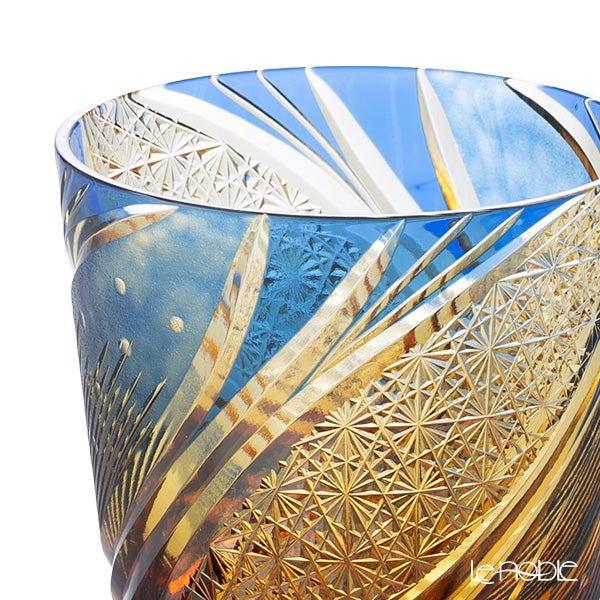 太武朗工房／タブロー 江戸切子 流星 オールドグラス 琥珀ルリ 250ml 5136-074