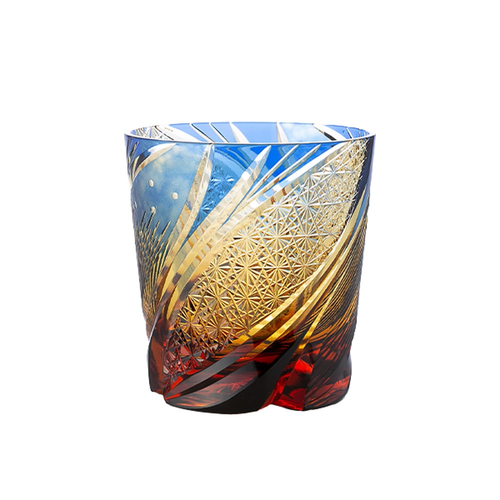 太武朗工房／タブロー 江戸切子 流星 オールドグラス 琥珀ルリ 250ml 5136-074