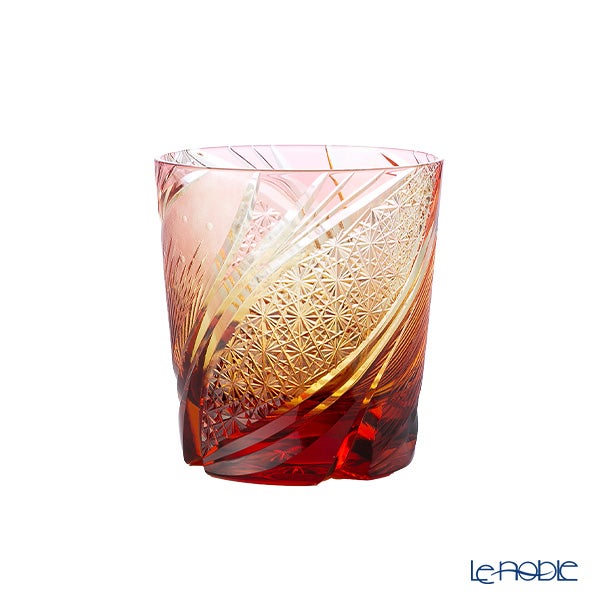 太武朗工房／タブロー 江戸切子 流星 オールドグラス 琥珀金赤 250ml 5136-078