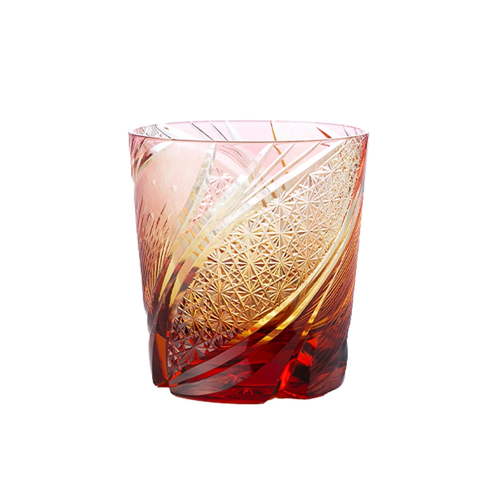 太武朗工房／タブロー 江戸切子 流星 オールドグラス 琥珀金赤 250ml 5136-078