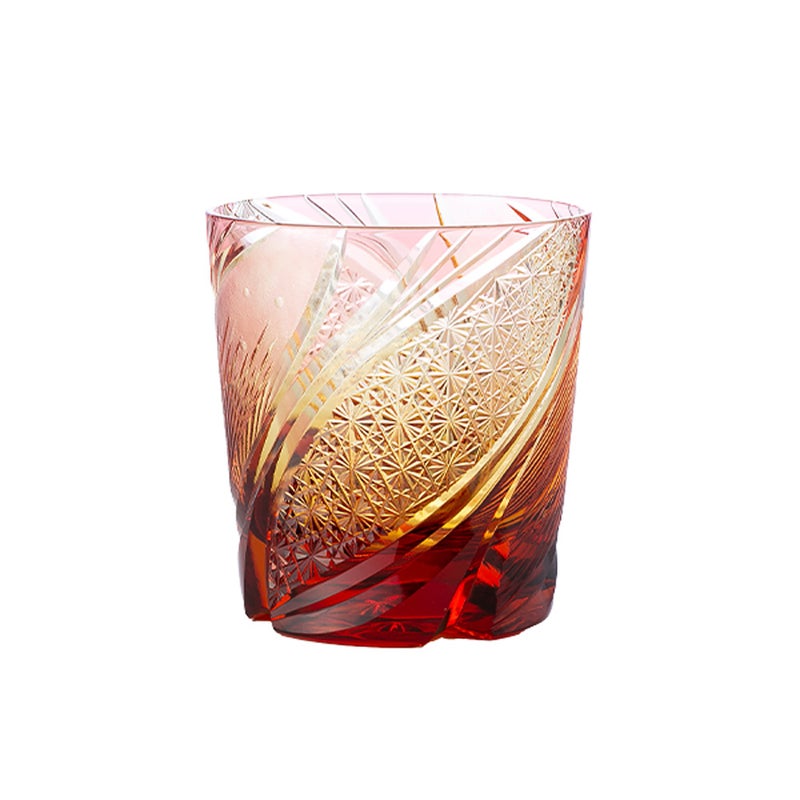 太武朗工房／タブロー 江戸切子 流星 オールドグラス 琥珀金赤 250ml 5136-078