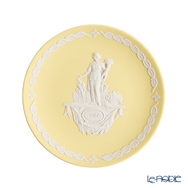【9月24日より販売開始】ウェッジウッド（Wedgwood）ジャスパー カナリーイエロー イヤープレート 17cm デメテル 2027年／令和9年【プレートスタンド、プレートハンガー付き】