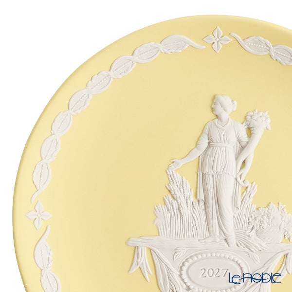 【9月24日より販売開始】ウェッジウッド（Wedgwood）ジャスパー カナリーイエロー イヤープレート 17cm デメテル 2027年／令和9年【プレートスタンド、プレートハンガー付き】