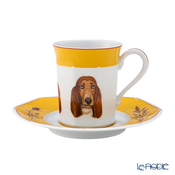 エルメス（HERMES） シャス（シアン ダレ＆シアン クーラン） イエロー コーヒー・ティー兼用 カップ＆ソーサー バセットハウンド