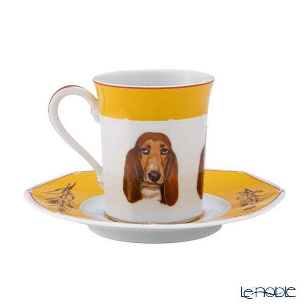 エルメス（HERMES） シャス（シアン ダレ＆シアン クーラン） イエロー コーヒー・ティー兼用 カップ＆ソーサー バセットハウンド
