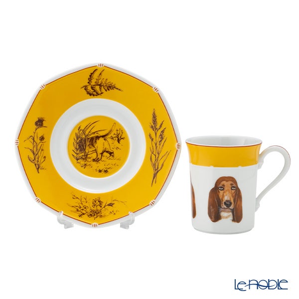 エルメス（HERMES） シャス（シアン ダレ＆シアン クーラン） イエロー コーヒー・ティー兼用 カップ＆ソーサー バセットハウンド
