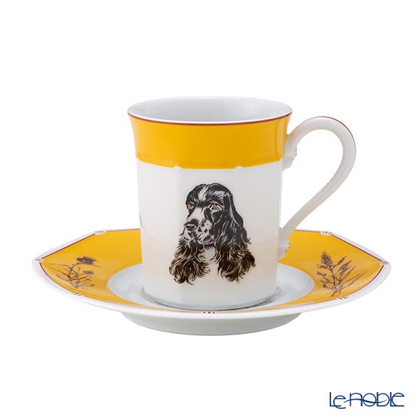 エルメス（HERMES） シャス（シアン ダレ＆シアン クーラン） イエロー コーヒー・ティー兼用 カップ＆ソーサー コッカースパニエル