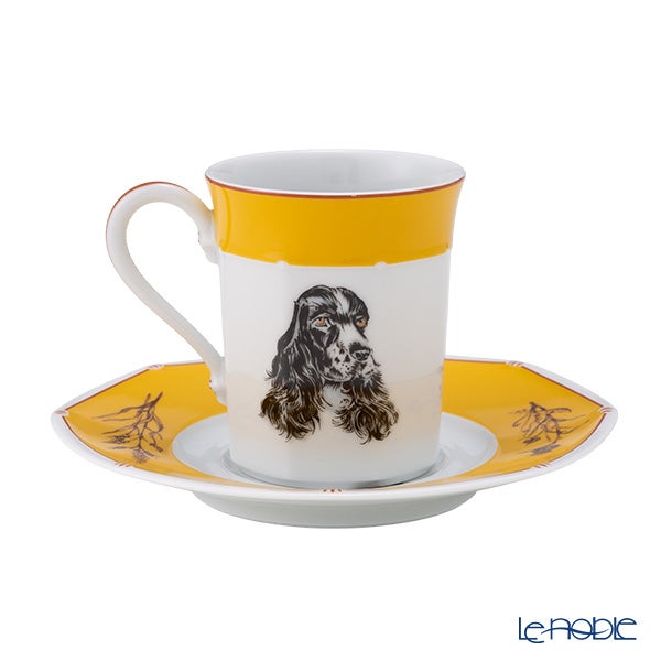 エルメス（HERMES） シャス（シアン ダレ＆シアン クーラン） イエロー コーヒー・ティー兼用 カップ＆ソーサー コッカースパニエル