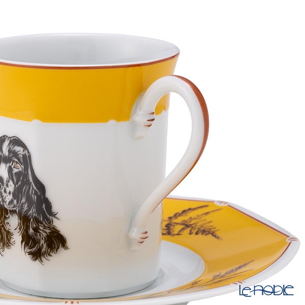 エルメス（HERMES） シャス（シアン ダレ＆シアン クーラン） イエロー コーヒー・ティー兼用 カップ＆ソーサー コッカースパニエル