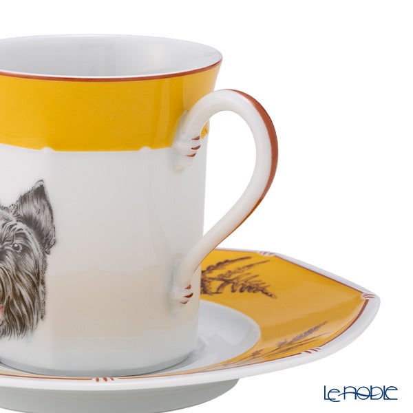 エルメス（HERMES） シャス（シアン ダレ＆シアン クーラン） イエロー コーヒー・ティー兼用 カップ＆ソーサー スコッチテリア