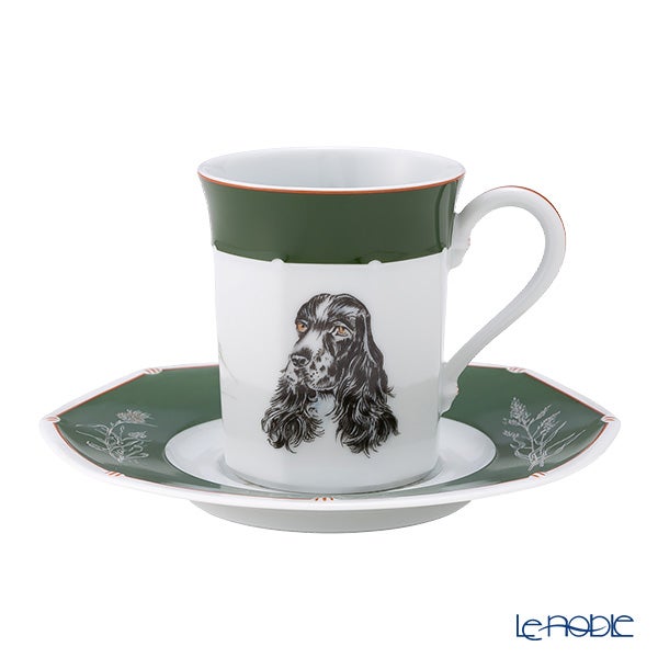 エルメス（HERMES） シャス（シアン ダレ＆シアン クーラン） グリーン コーヒー・ティー兼用 カップ＆ソーサー コッカ―スパニエル