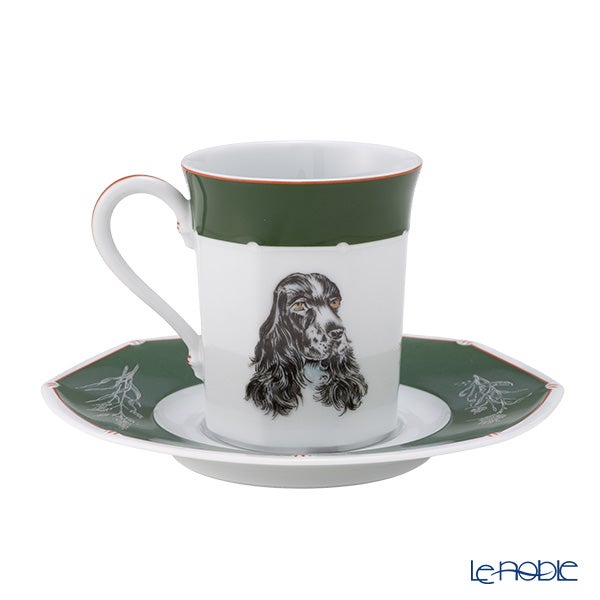 エルメス（HERMES） シャス（シアン ダレ＆シアン クーラン） グリーン コーヒー・ティー兼用 カップ＆ソーサー コッカ―スパニエル