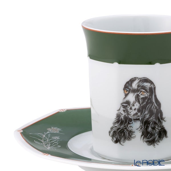 エルメス（HERMES） シャス（シアン ダレ＆シアン クーラン） グリーン コーヒー・ティー兼用 カップ＆ソーサー コッカ―スパニエル