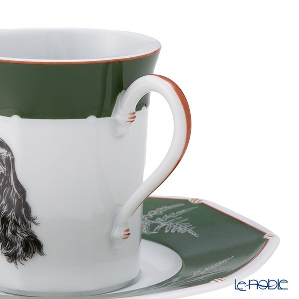 エルメス（HERMES） シャス（シアン ダレ＆シアン クーラン） グリーン コーヒー・ティー兼用 カップ＆ソーサー コッカ―スパニエル