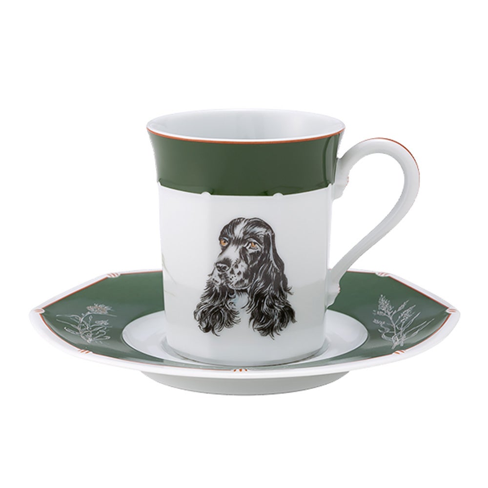エルメス（HERMES） シャス（シアン ダレ＆シアン クーラン） グリーン コーヒー・ティー兼用 カップ＆ソーサー コッカ―スパニエル