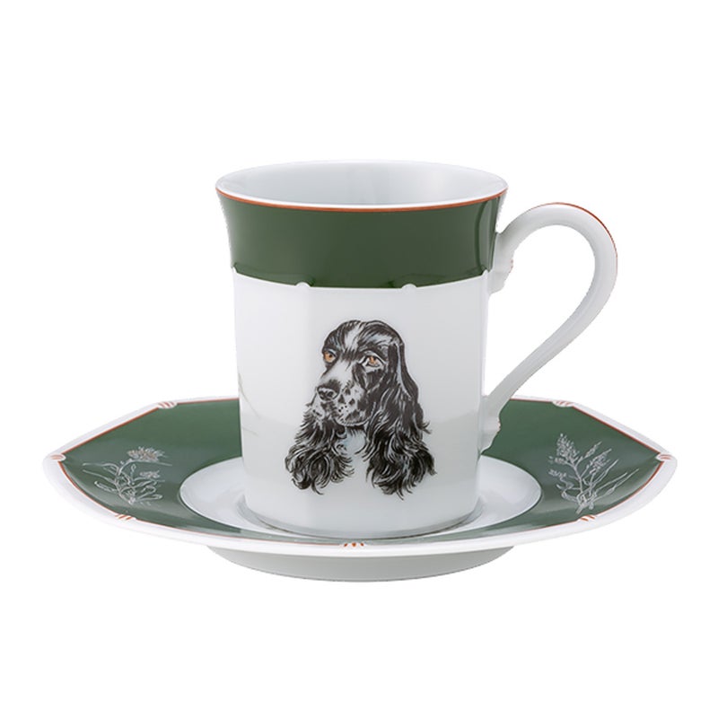 エルメス（HERMES） シャス（シアン ダレ＆シアン クーラン） グリーン コーヒー・ティー兼用 カップ＆ソーサー コッカ―スパニエル